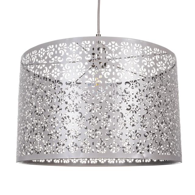 Marrakech Designed Pendant Light Shade with Floral Decoration World Menagerie Size: 19cm H x 29cm W x 29cm D, Colour: Grey on Productcaster.