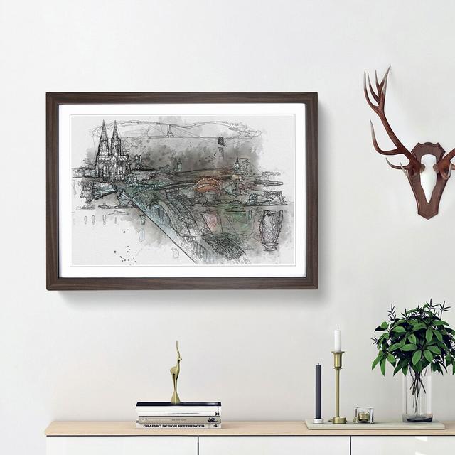 Cologne Skyline in Abstract - Picture Frame Graphic Art Print East Urban Home Frame Option: Walnut Framed, Size: 36cm H x 48cm W x 2cm D on Productcaster.