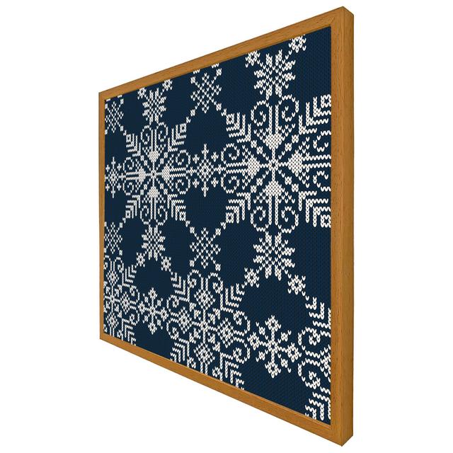 Canaseraga Knitted Of White Snowflakes - Print The Seasonal Aisle Size: 41cm H x 41cm W x 4cm D, Frame Colour: Oak on Productcaster.