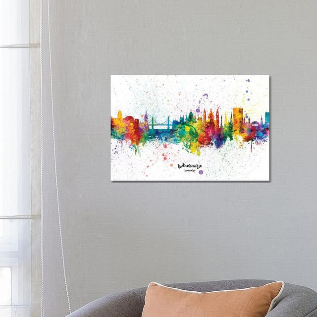 Budapest Hungary Skyline Splash by Michael Tompsett - Wrapped Canvas Art Prints Latitude Run Size: 45.72cm H x 66.04cm W x 1.9cm D on Productcaster.