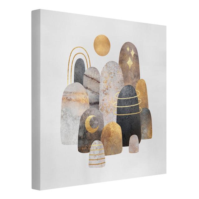 Elisabeth Fredriksson - Gold Mountains with Moon - Wrapped Canvas Graphic Art Corrigan Studio Format: 330g/m² recycled canvas, Colour: White, Size: 80 on Productcaster.