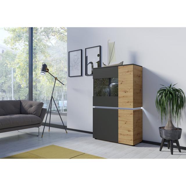 Geschirrschrank Bobbye mit Beleuchtung Ebern Designs Farbe: Eiche/Grau on Productcaster.