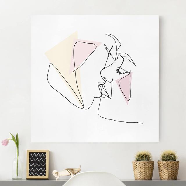 Kiss Faces Line Art - Wrapped Canvas Graphic Art Ivy Bronx Size: 60cm H x 60cm W on Productcaster.