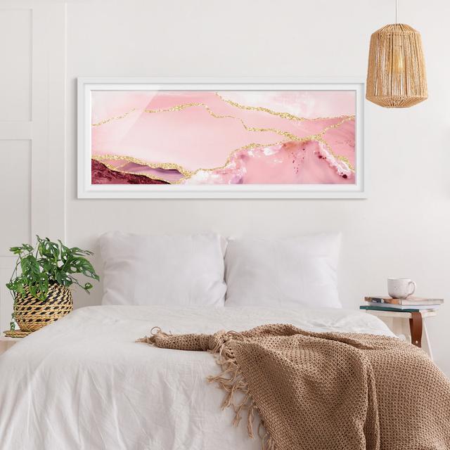 Abstract Mountains Pink with Golden Lines - Picture Frame Graphic Art Canora Grey Size: 40cm H x 100cm W x 2cm D, Frame Option: White on Productcaster.