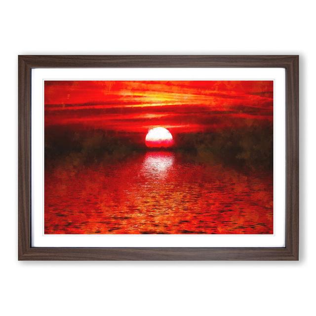 Red & Orange Sunset Above The Sea - Picture Frame Painting Print East Urban Home Size: 33cm H x 45cm W x 2cm D, Format: Walnut on Productcaster.