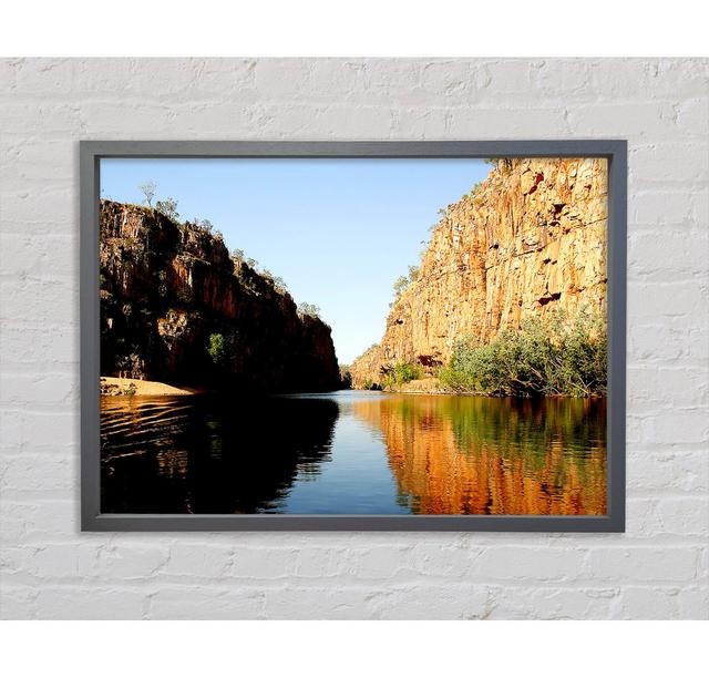 River Canyon Reflection Framed Print Ebern Designs Size: 100cm H x 141.4cm W 3.3cm D, Format: Dark Grey Framed Canvas on Productcaster.