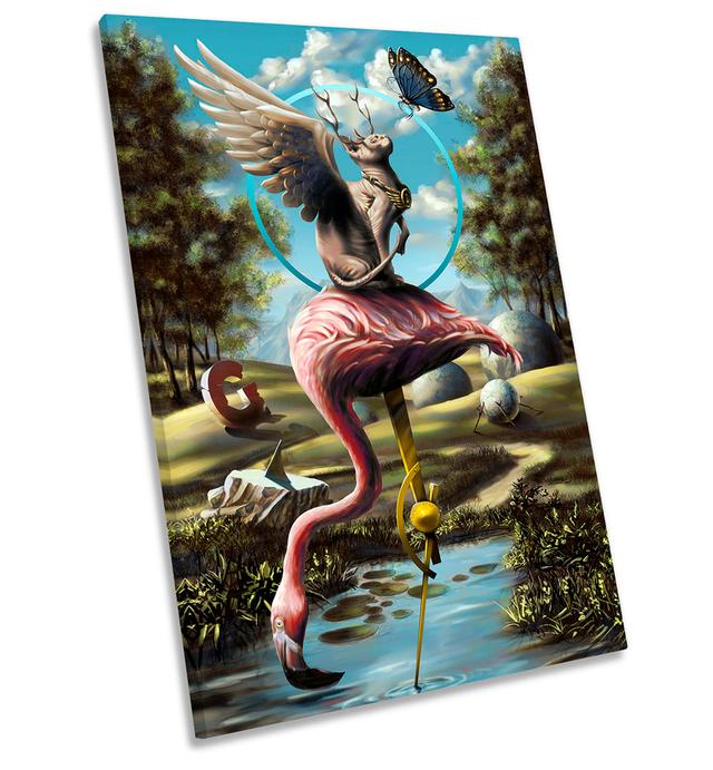 Surreal Flamingo Winged Cat Picture CANVAS WALL ART Portrait Print Happy Larry Size: 45.7cm H x 30.5cm W x 2cm D on Productcaster.