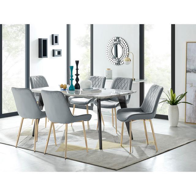 7 - Piece Dining Set Anders Canora Grey Farbe (Stühle): Grau/Gold on Productcaster.