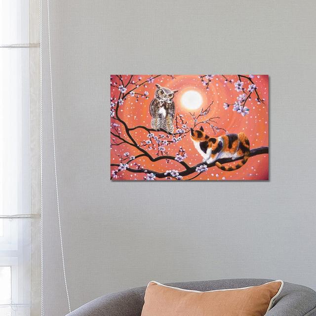 The Owl And The Pussycat In Peach Blossoms by Laura Iverson - Wrapped Canvas Gallery-Wrapped Canvas Giclée Alpen Home Size: 45.72cm H x 66.04cm W x 3. on Productcaster.