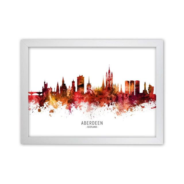 Aberdeen Scotland Skyline Red City Name by Michael Tompsett - Graphic Art Ebern Designs Format: White Framed, Size: 25cm H x 34cm W x 3cm D on Productcaster.