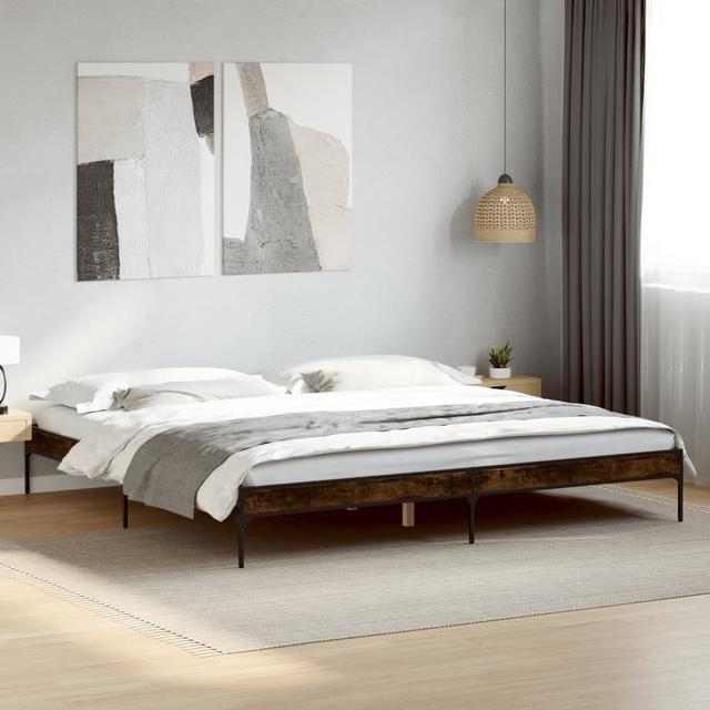 Borough Wharf Bed Frame Smoked Oak Engineered Wood And Metal Borough Wharf Size: 200 x 200 cm on Productcaster.