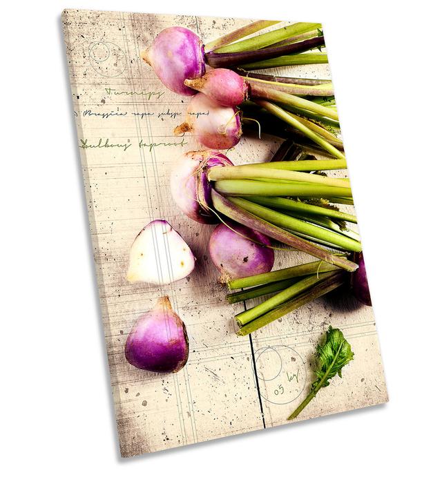 Bistro Turnips Kitchen Grunge Picture - Wrapped Canvas Art Prints Marlow Home Co. Size: 76.2cm H x 50.8cm W x 2cm D on Productcaster.