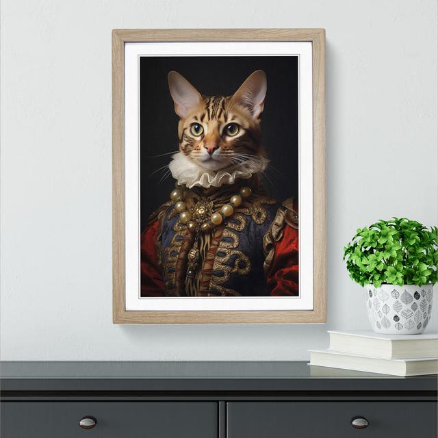 Bengal Cat Rococo No.2 Happy Larry Frame Colour: Oak, Size: 64cm H x 46cm W x 2cm D on Productcaster.