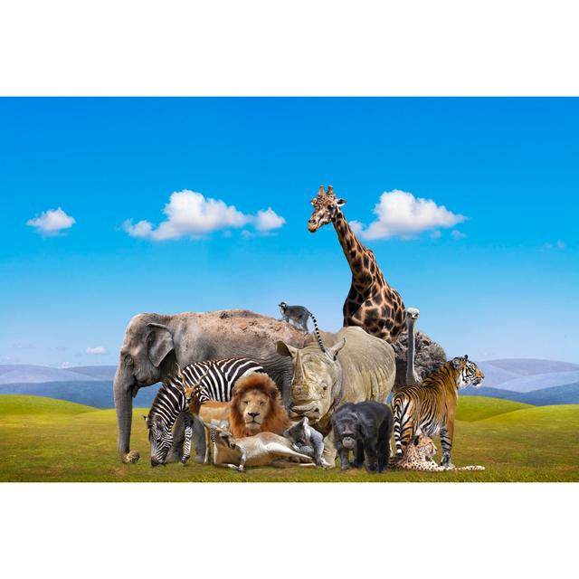 Group of Wild Safari Animals on the Grass by Natmint - Wrapped Canvas Photograph Ebern Designs Size: 30Cm H x 46Cm W on Productcaster.