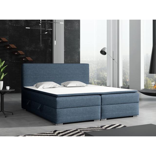 Boxspringbett Ghian mit Topper und Bettkasten 17 Stories Ausführung: Blau, Größe: 140 x 200 cm on Productcaster.