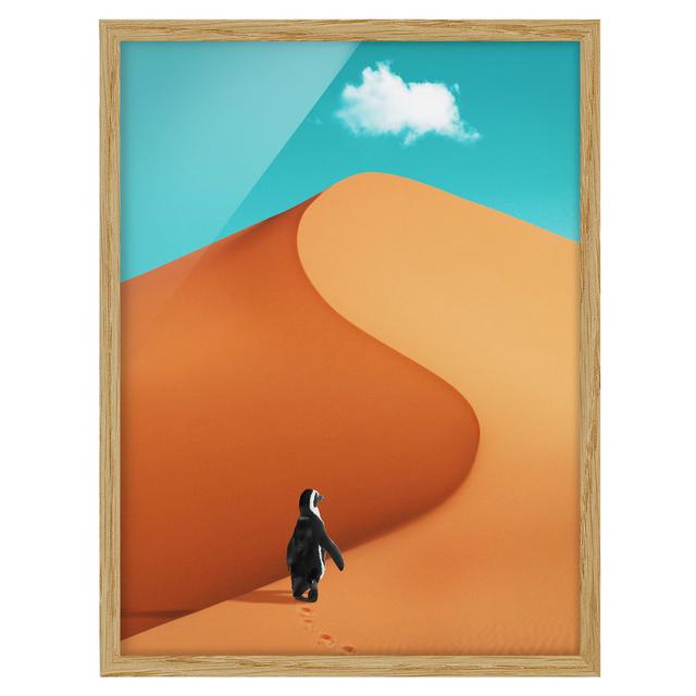 Desert with Penguin by Jonas Loose - Picture Frame Graphic Art Natur Pur Size: 55cm H x 40cm W x 2cm D, Frame Option: Brown Framed on Productcaster.