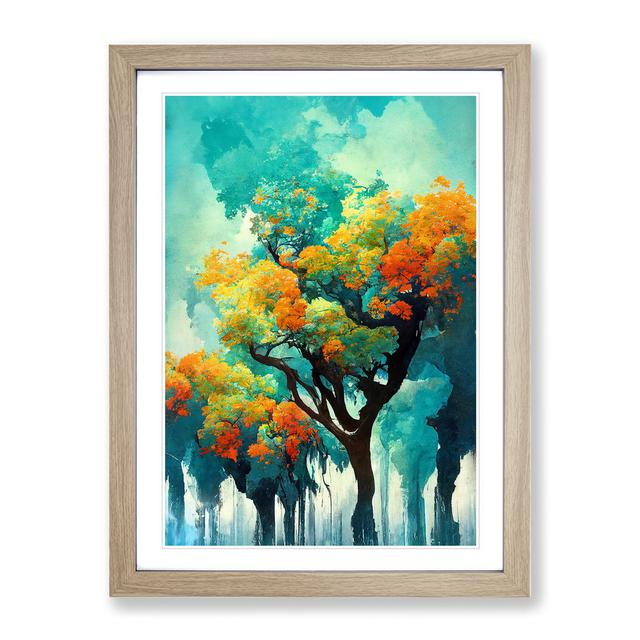 Pretty Abstract Trees No.1 - Picture Frame Painting Marlow Home Co. Size: 34cm H x 25cm W x 2cm D, Frame Colour: Oak Framed on Productcaster.