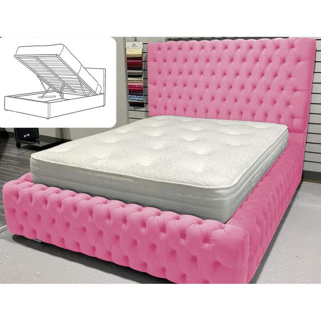 Empress Upholstered Ottman Storage Bed Frame Britainsleep Colour: Dark Pink, Size: Kingsize (5') on Productcaster.