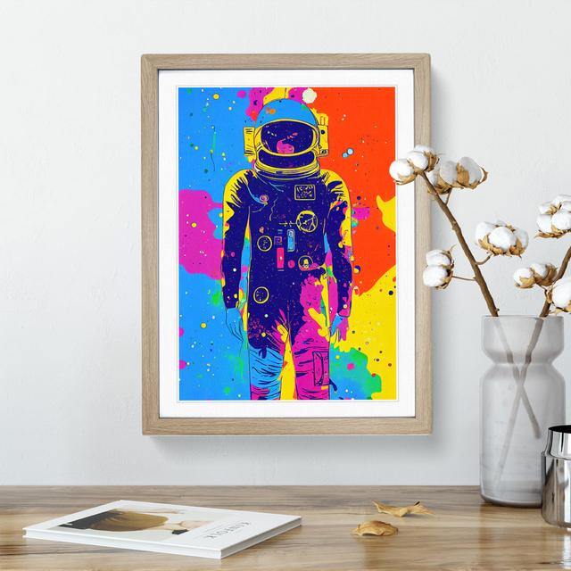 Colourful Astronaut - Single Picture Frame Print 17 Stories Size: 46cm H x 34cm W x 2cm D, Frame Colour: Oak Framed on Productcaster.