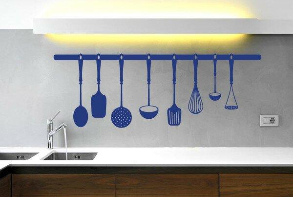 Kitchen Instruments Wall Sticker East Urban Home Size: Large, Colour: Dark Blue on Productcaster.