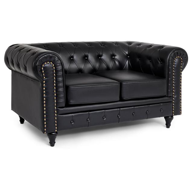 Marauder 160cm Leather Match Scroll Arms Chesterfield Sofa Ophelia & Co. Upholstery Colour: Black on Productcaster.