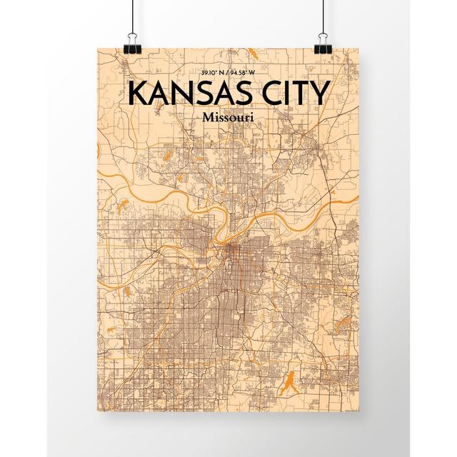 Kansas City Map - Unframed Graphic Art Print on Paper East Urban Home Size: 70cm H x 50cm W x 0.1cm D on Productcaster.