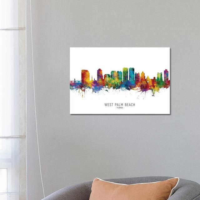 West Palm Beach Skyline by Michael Tompsett - Print on Canvas Ebern Designs Format: Wrapped Canvas, Size: 45.72cm H x 66.04cm W x 1.91cm D on Productcaster.