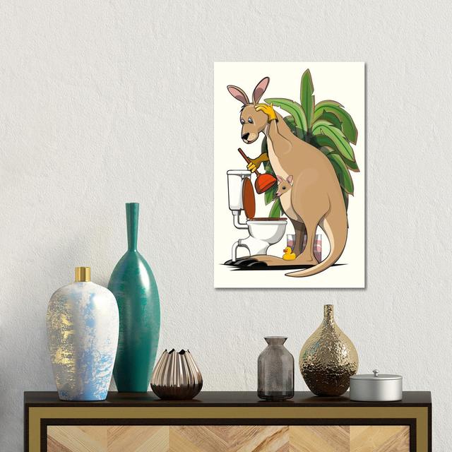 Kangaroo Cleaning The Toilet Happy Larry Size: 45.72cm H x 30.48cm W x 1.905cm D, Format: No Frame on Productcaster.