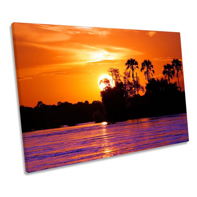 Sunset Jungle Tropical - Wrapped Canvas Print Ebern Designs Size: 61cm H x 91.4cm W on Productcaster.