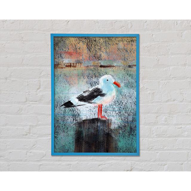 Seagull Perch Framed Print Highland Dunes Size: 84.1cm H x 59.7cm W x 2cm D, Format: Blue Framed Paper on Productcaster.