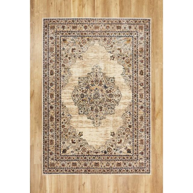 Meadow View Oriental Power Loom Ivory/Blue/Brown Area Rug Three Posts Rug Size: Rectangle 160 x 230cm on Productcaster.