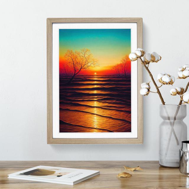 Bright Sunset - Graphic Art Marlow Home Co. Size: 66cm H x 48cm W x 2cm D, Format: Oak Framed, Matte Colour: White on Productcaster.