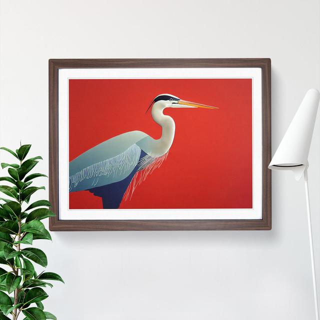 A Lively Heron Bird - Single Picture Frame Print Marlow Home Co. Frame Colour: Walnut, Size: 46cm H x 64cm W x 2cm D on Productcaster.