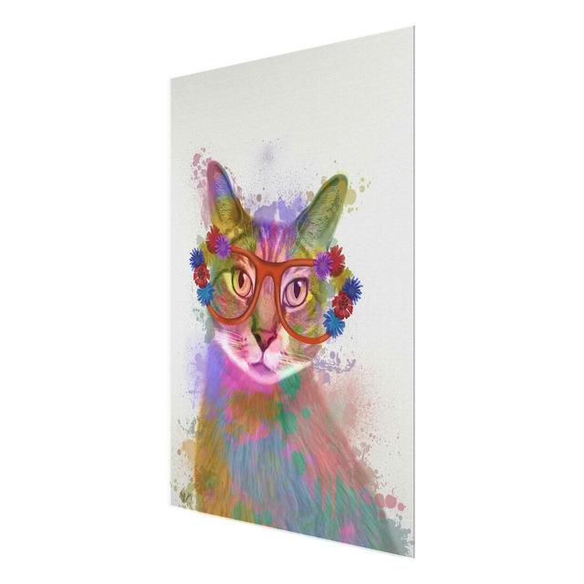 Glasbild Splash Cat Rainbow East Urban Home Größe: 80 cm H x 60 cm B x 0,4 cm T on Productcaster.