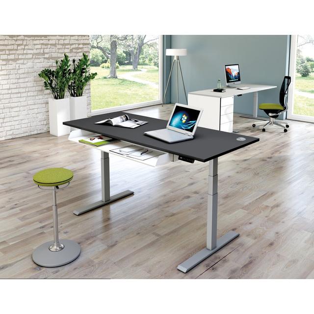 Height adjustable standing desk Inbox Zero Size: 127cm H x 120cm W x 80cm D, Top Colour: Anthracite, Frame Colour: Aluminium Silver on Productcaster.