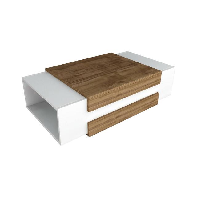 Coffee table Dpalomin, Low coffee table, Magazine rack for sofa, 110x57h31 cm, White and Walnut 17 Stories on Productcaster.