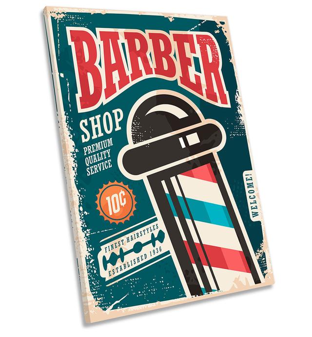 Barber Shop Retro Sign - Wrapped Canvas Print The Seasonal Aisle Size: 61cm H x 40.6cm W x 2cm D on Productcaster.