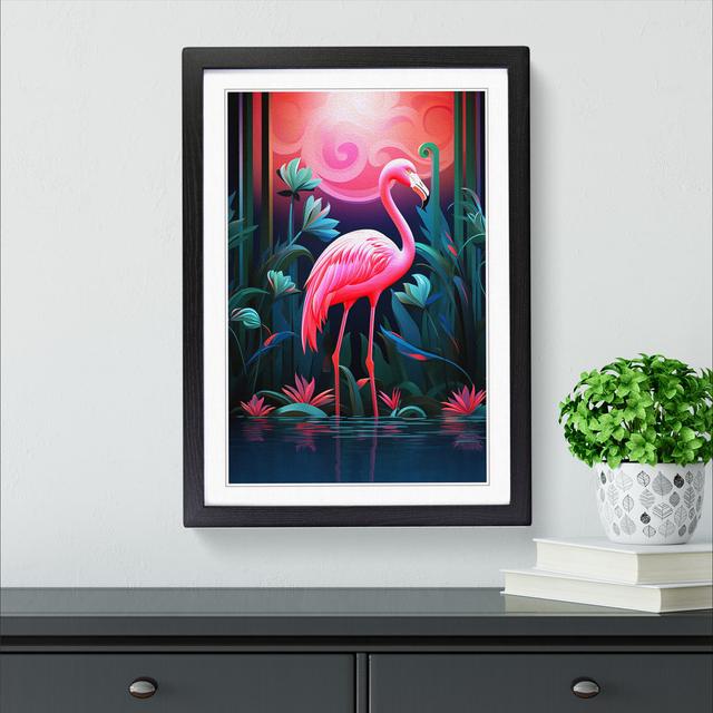 Flamingo Art Deco No.2 - Single Picture Frame Print on Wood 17 Stories Frame Colour: Black, Size: 46cm H x 34cm W x 2cm D on Productcaster.