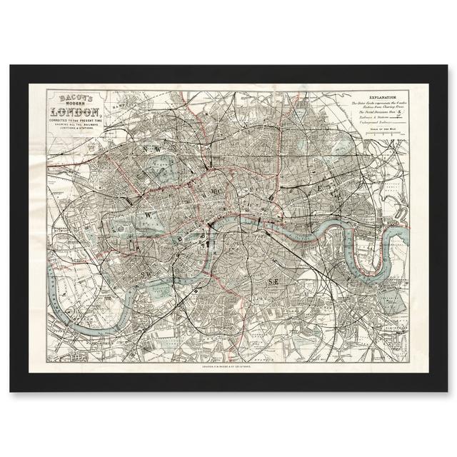 Map Bacon 1883 Modern London City England - Picture Frame Graphic Art on Paper Williston Forge on Productcaster.