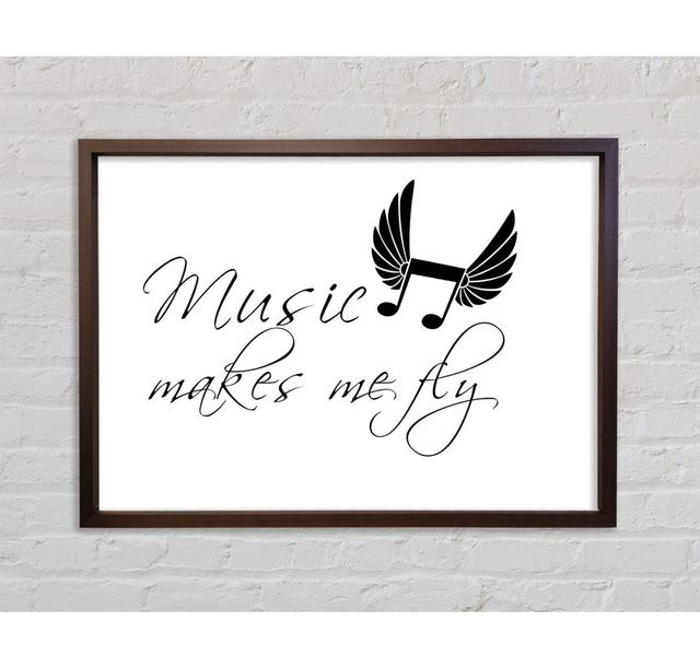 Boys Room Quote Music Makes Me Fly White - Single Picture Frame Typography on Canvas Bright Star Size: 84.1cm H x 118.9cm W on Productcaster.