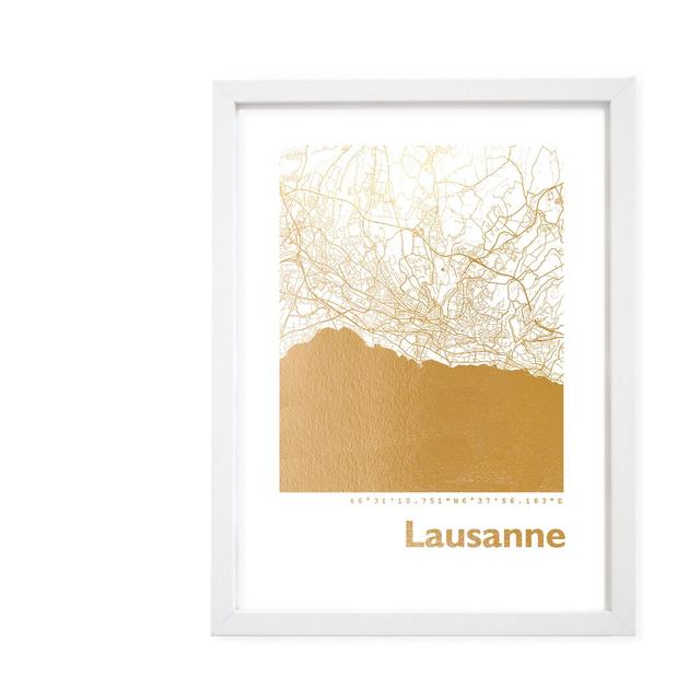 Gerahmtes Papierbild - Grafikdruck „Lausanne Map” Brayden Studio Maße: 32,5 cm H x 23,5 cm B x 3,5 cm T on Productcaster.