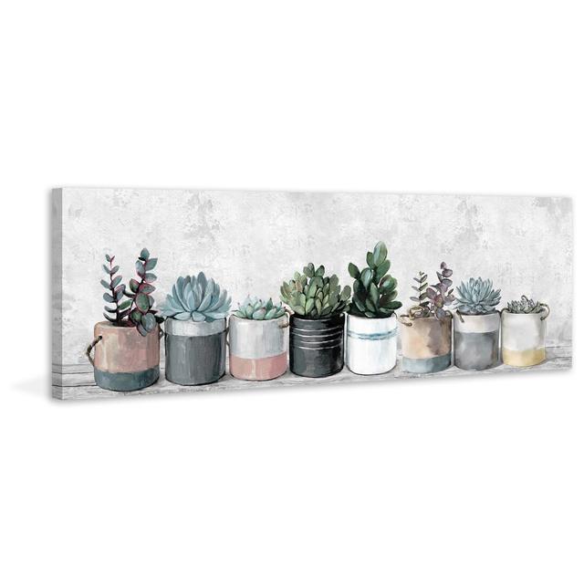 'Wild Succulents in Pots' - Wrapped Canvas Painting Print Pergo Classics Size: 41cm H x 122cm W x 3.81cm D on Productcaster.