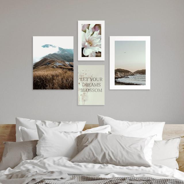 Berge – Poster Set mit 4 Postern ohne Rahmen – Bilder Drucken ohne Rahmen Alpen Home Format: Brauner Rahmen on Productcaster.