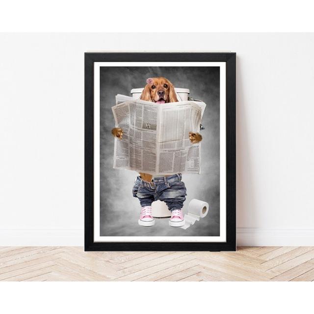 Golden Cocker Spaniel On Toilet - Funny Bathroom Print - Female Dog Picture - EnSuite Wall Art Maturi on Productcaster.