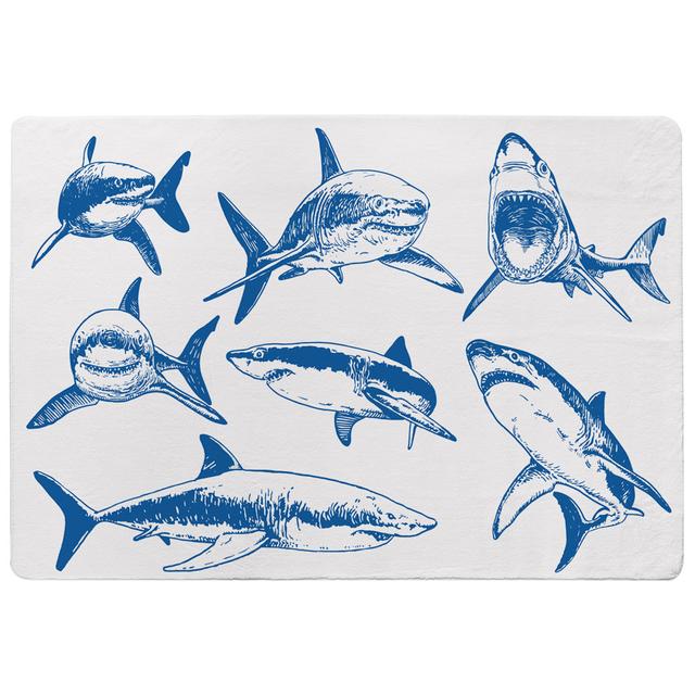 Jameris Graphical Set of Sharks Isolated Shaggy White/Blue Rug East Urban Home Rug Size: Rectangle 140 x 200cm on Productcaster.