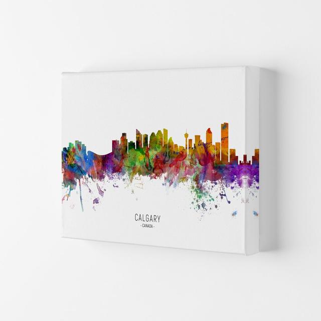 Calgary Canada Skyline by Michael Tompsett - Graphic Art Print Ebern Designs Format: Wrapped Canvas, Size: 42cm H x 59.4cm W x 4cm D on Productcaster.