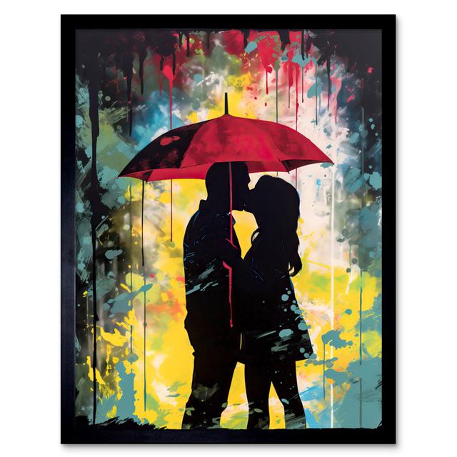 Tabiauea Couple Silhouette Kissing Under A Red Umbrella - Print Marlow Home Co. on Productcaster.