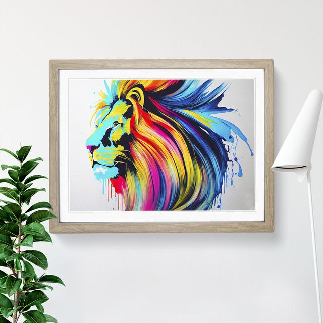 XH1022-9573X Vibrant Lion Abstract - Single Picture Frame Painting World Menagerie Size: 25cm H x 34cm W x 2cm D, Frame Colour: Oak on Productcaster.