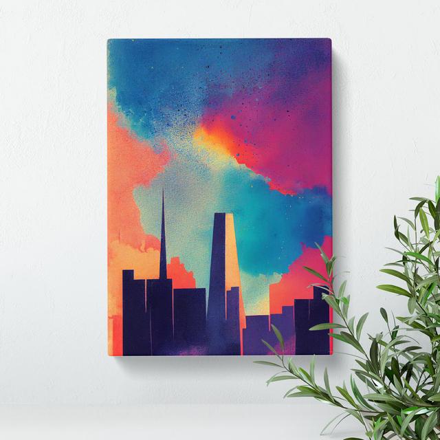 City Skyline Watercolour No.1 - Painting 17 Stories Matte Colour: No Matte, Size: 50cm H x 35cm W x 3cm D, Format: Wrapped Canvas on Productcaster.