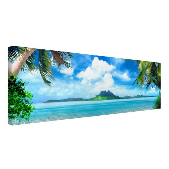 Leinwandbild - Traumurlaub - Panorama Quer Haus am Meer Größe: 30 cm H x 90 cm B on Productcaster.